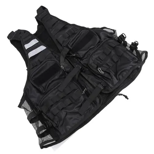 Produktbild: Yctze Schwarze Polyester-Fahrradweste mit Mehreren Taschen, Netzrücken, Reisejacke für Motorrad, Laufen, Radfahren, Geeignet für Outdoor-Arbeitsweste, Angeln, Fotografie, mit