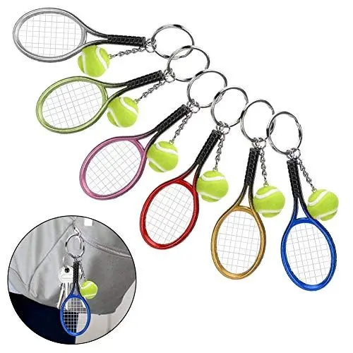 Produktbild: Yctze Tennis-Schlüsselanhänger, 6-teiliges Set, Sportschläger-Modell, Taschen-Anhänger-Dekoration, Simulierte Kunststoffschlüssel für Taschen-Ornament, Ideal für Tennis-Enthusiasten