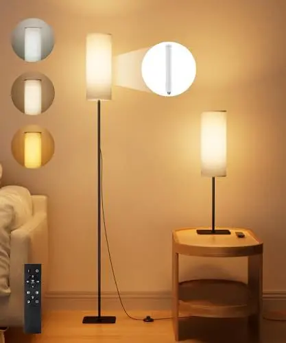 Produktbild: Ydene LED 20W Stehlampe Wohnzimmer Dimmbar Stehleuchte 2 in 1 Tisch-/Stehlampe Hoch Papier Standleuchte mit Lampenschirm Fernbedienung Papierlampe für Schlafzimmer Wohnung Büro Modern Schwarz Lampe