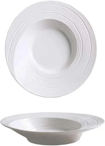 Produktbild: YDEWLY Suppenteller, Curry-Schüssel, tiefer Suppenteller mit Rand, Keramik-Nudelschüssel-Set mit 2.600 ml, Flache Schüssel-weiß-20 x 20 x 6 cm, 1000 ml