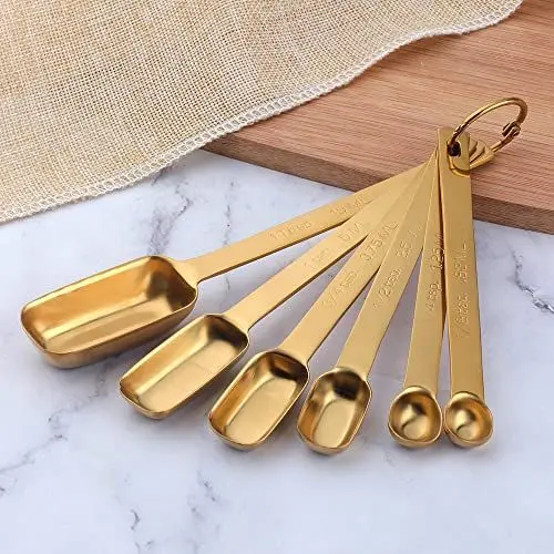 Produktbild: YDware 18/8 Edelstahl Messlöffel Set 6 Stück, Gold Quadratisch Teelöffel Messlöffel Kaffee Messlöffel zum Messen von trockenen und flüssigen Zutaten, Perfekt zum Backen und Kochen