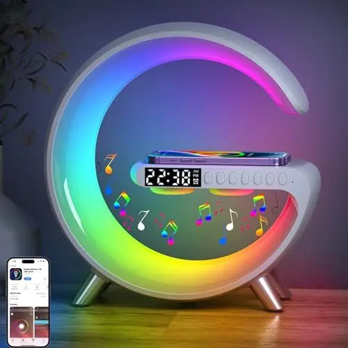 Produktbild: YeahBoom Nachttischlampe mit Uhr und Ladestation,Atmosphärenlampe,Tischlampe mit Bluetooth Lautsprecher,Intelligente LED Tischlampe,Touch Dimmbar,App Steuerung,Mit Musiksynchronisierung,Alarm Clock