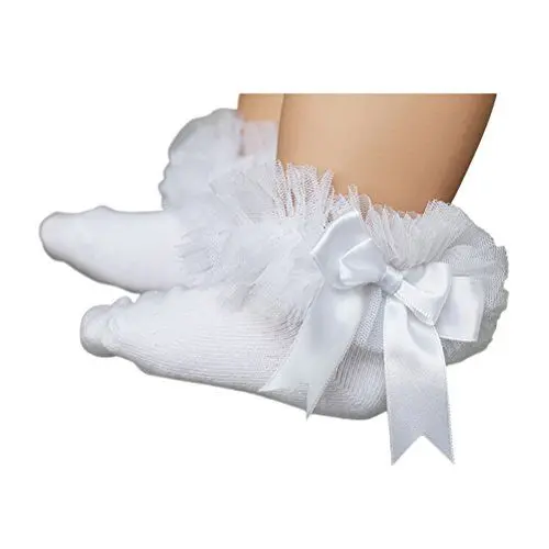 Produktbild: YeahiBaby Babysocken Mädchen Prinzessin Bowknot Baumwolle kurze Socken Baby Mädchen Taufe mit Spitze Größe S (weiß)