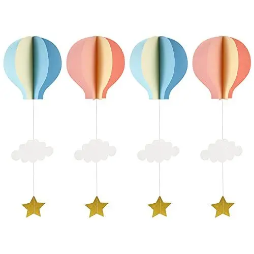 Produktbild: YeahiBaby Papier Girlande 3D Heißluftballon Form mit Wolken Stern Baby Mobile Decke Fenster Wand Hängende Deko 4 Stück