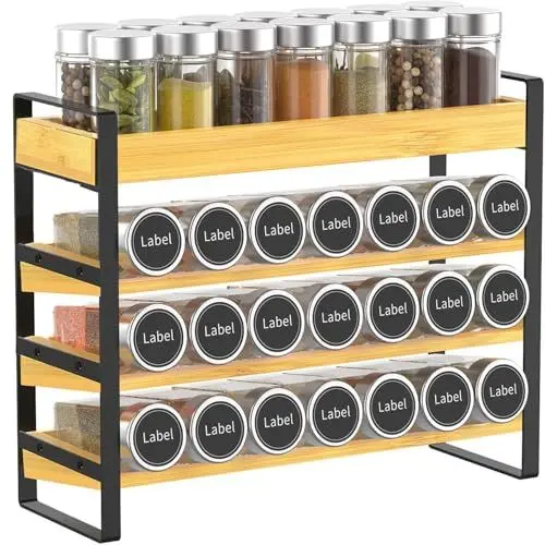 Produktbild: Yearonan 4-stöckiges Gewürzregal holz,Gewürzregal Stehend, Für 35 Gewürzflaschen(Glas nicht im Lieferumfang enthalten) Für Küchen, Schrank, Speisekammer, Arbeitsplatte,Gewürz organizer.