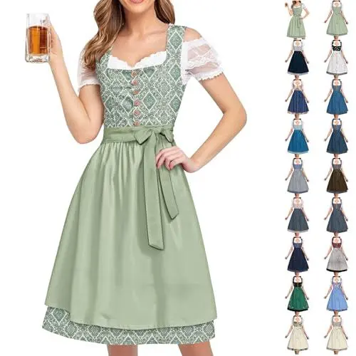 Produktbild: YEBIRAL DirndlschüRzen Dirndl Damen Retro Dirndelkleider Midi Trachtenkleid Trachtenmode Dirndlkomplettsets Oktoberfest Outfit Festlich Dirndlbluse Dirndl Damen lang grün