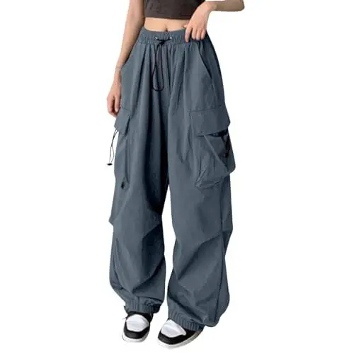 Produktbild: YEBIRAL grau Jogginghose Damen Cargohose Damen Sommer Hohe Taille Jogginghose mit Taschen Einstellbar Kordelzug Weites Bein Sporthose Lang Hose Elastischem blitzangebote Meine bestellungen