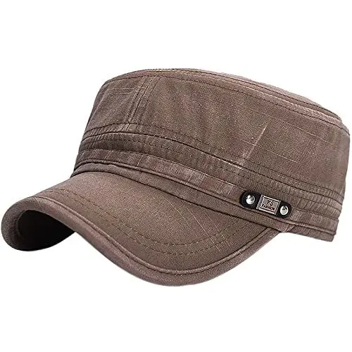 Produktbild: YeeHeen Unisex Kadettenmütze Armee Mütze Einstellbare Flache Kappe Gewaschene Baumwolle Militärhut Baseballmütze Braun