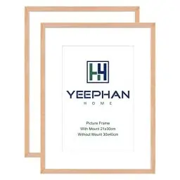 Produktbild: YEEPHAN 30x40 cm Bilderrahmen aus massivem Eichenholz mit kunststoffglas front Display a4 (21x30cm) Bild mit Passepartout oder 30x40 Foto ohne Passepartout für die Wandmontage, 2er Set