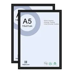 Produktbild: YEEPHAN a5 bilderrahmen 15x20 schwarz 2er Set, bilderrahmen 20x15 cm schwarzer Fotorahmen aus Metall-Aluminium mit Plastic glass front für Tisch und Wandmontage
