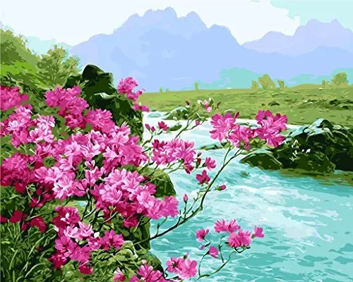 Produktbild: YEESAM ART Neuerscheinungen Malen nach Zahlen für Erwachsene Kinder - Blumen und Bäche 16 * 20 Zoll Leinen Segeltuch - DIY ölgemälde ölfarben Weihnachten Geschenke