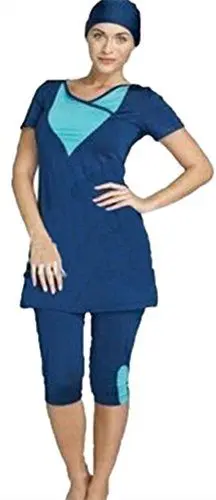 Produktbild: YEESAM Bescheiden Bademode Frauen Surfing Suit Muslim Hindu Jüdisch Shorts Badeanzug Sonnenschutzmittel mit Hut (Asien L ~~ EU-Größe 38-40)