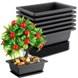 Produktbild: yeesport Bonsai-Topf, 6 Stück, rechteckige Bonsai-Übungstöpfe mit Tabletts für Topfpflanzen, Kunststoff-Blumentopf, Bonsai-Pflanzgefäß für Wohnzimmer, Büro, Hof, Garten