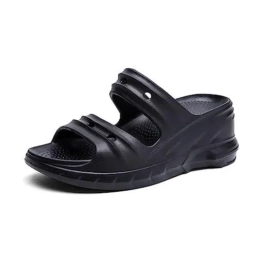 Produktbild: Yeeteepot Damen Plateau Sandalen Sommer Keilabsatz Hausschuhe Plattform Pantoletten Weiche Slip-On Sandaletten Wedges Dicken Schlappen Schwarz 37/38 EU = 38/39 CN