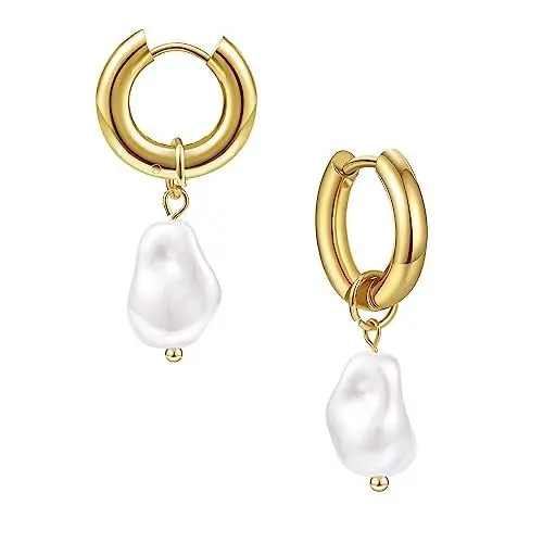 Produktbild: YeGieonr Gold Ohrhänger Ohrringe für Damen,Edelstahl Geometrische Perlen Tropfen Ohrringe mit Glänzendem Zirkonia,Hypoallergen Modeschmuck Geschenk für Frauen und Mädchen