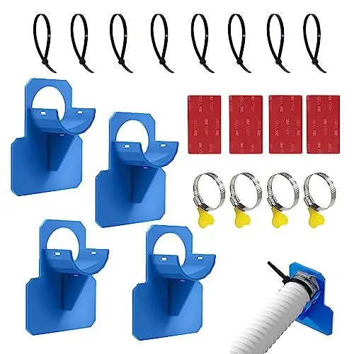 Produktbild: YEJAHY 4 Stück Pool Schlauchhalter - Zubehör mit Edelstahl Schlauchschelle - Knickschutz aus Kunststoff - Geeignet für Schläuche kleiner als 38 mm Durchmesser(Blau)