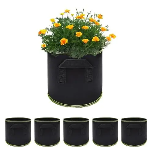 Produktbild: YEJAHY 5 Stück 20L Pflanzsack, Pflanzen Wachstum Taschen mit Starken Griffen, Atmungsaktive Pflanzbeutel, Pflanztasche für Tomaten, Blumen, Pflanzen und mehr - 5 Gallonen