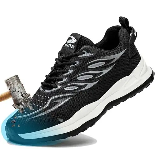 Produktbild: YEKOYIOO Sicherheitsschuhe Damen Arbeitsschuhe Damen Leichte Arbeitssicherheitsschuhe Stahlkappenschuhe Sportlich rutschfeste Atmungsaktiv Sneaker Grau 37 EU
