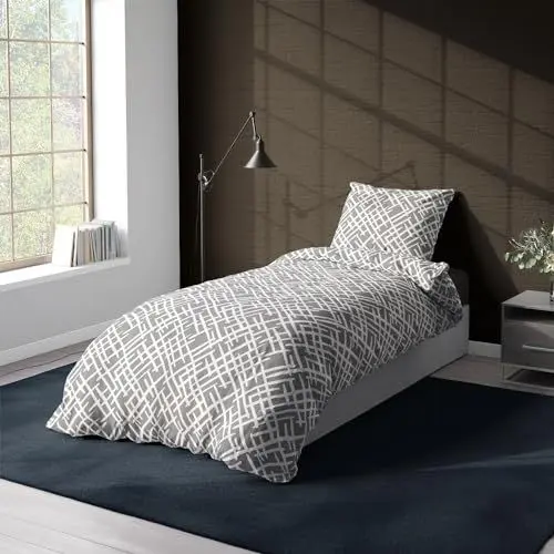 Produktbild: Yelken Home Bettwäsche 135x200 2-Teilig Grau & Weiß - Oeko-TEX, 1X Bettbezug Reißverschluss + 1X Kissenbezug 80x80 Reißverschluss, Mikado Modell