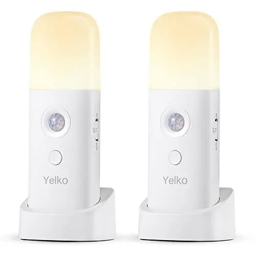 Produktbild: YELKO Bewegungsmelder Nachtlicht für den Innenbereich - 2000mAh Batteriebetriebene Lichter, wiederaufladbar und kabellos, dimmbare LED-Nachtlichter für das Kinderzimmer (Warmweiß, 2 Stück)