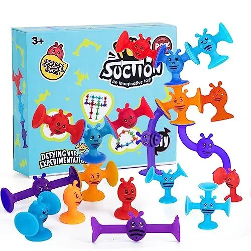 Produktbild: Yellcetoy 19 Pcs Saugspielzeug Saugnapf Bad Spielzeug Stress Release Spielzeug Reise Spielzeug Silikon Sensorische Sauger Fenster Reise Gebäude Spielzeug Gut für Autismus/ADD/ADHD