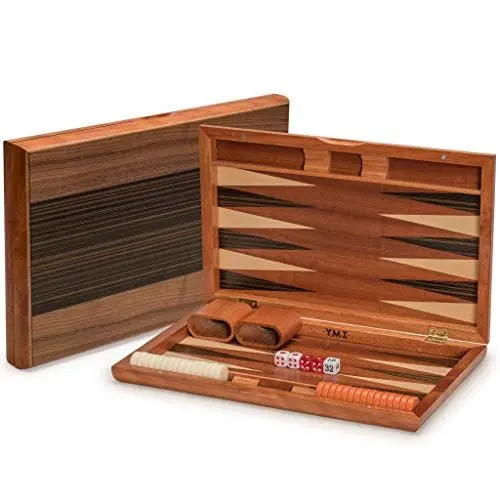 Produktbild: Yellow Mountain Imports Backgammon-Spiel-Set mit Holzeinlagen, Pasadena - 38,5 Zentimeter Spielbrett mit Acryl-Spielsteinen & Holzwürfelbechern