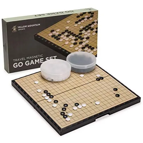 Produktbild: Yellow Mountain Imports Großes Magnetisches 19x19 Go-Spielset-Brett (37,1 Zentimeter) mit Einzelnen Konvexen Steinen - Tragbares und Reisefertiges Set