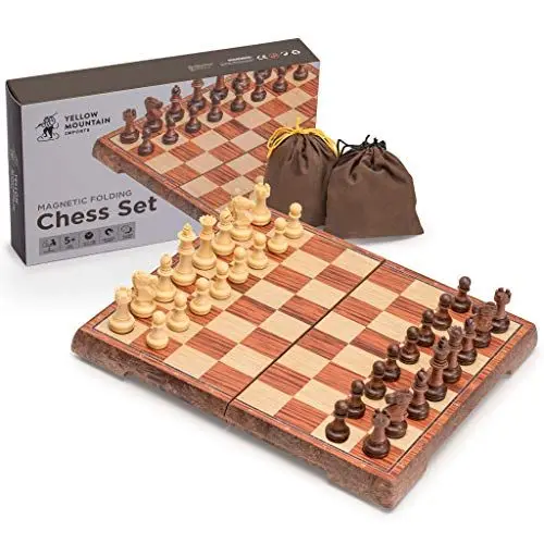 Produktbild: Yellow Mountain Imports Magnetisches Tragbares Schach-Set (27 Zentimeter) - Zusammenklappbar, Reise-Brettspiel