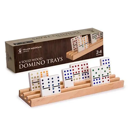 Produktbild: Yellow Mountain Imports Premium Bienenholz Dominoständer (25 Zentimeter) - Set mit 4 Stück - Dominohalter für Mexican Train, Chickenfoot
