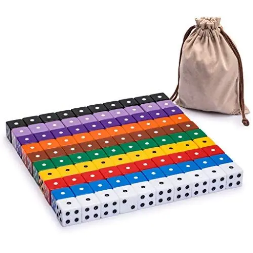 Produktbild: Yellow Mountain Imports Ultimativer Rechtwinkliger 6-Seitiger Würfel - Set mit 100 Stück (16 mm) Brettspiele, Würfelspiele, Mathe-Spiele