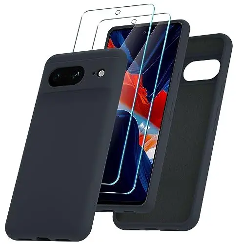 Produktbild: YENAPOON für Google Pixel 8 Hülle mit 2 Stück Displayschutz, Flüssig Silikonhülle, Dünne Handyhülle, Stoßfeste Kratzfeste Schutzhülle Case,Grau