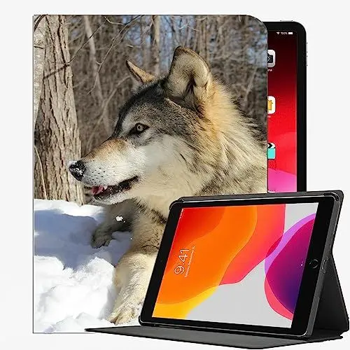 Produktbild: YENDOSTEEN 10,5 Zoll Hülle mit Ständer Kompatibel mit iPad Air 10,5/iPad Pro 10,5 Folio Smart Cover,Wolf-Schnee-Winter-Lüge Klappständer Schutzhülle mit Automatischem Schlaf/Aufwach