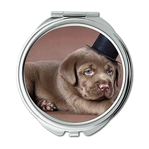 Produktbild: Spiegel, runder Spiegel, niedlicher Mops Hund Labrador Hund hd, Taschenspiegel, 1 X 2X Lupe