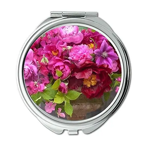 Produktbild: YENDOSTEEN Yanteng machte Vase mit Blumen Pfingstrosen rot abstrakte Brieftasche Spiegel, Schminkspiegel, Taschenspiegel (tragbarer Spiegel)