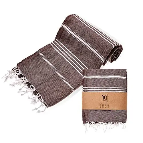 Produktbild: YENGAS Hamamtuch XXL, 95x175 cm, Oeko-TEX Zertifiziert, 100% Baumwolle, Großes Peshtemal Tuch, Badetuch für Spa, Sport, Leicht & Platzsparend, Saunatuch, Strandtuch, Braun