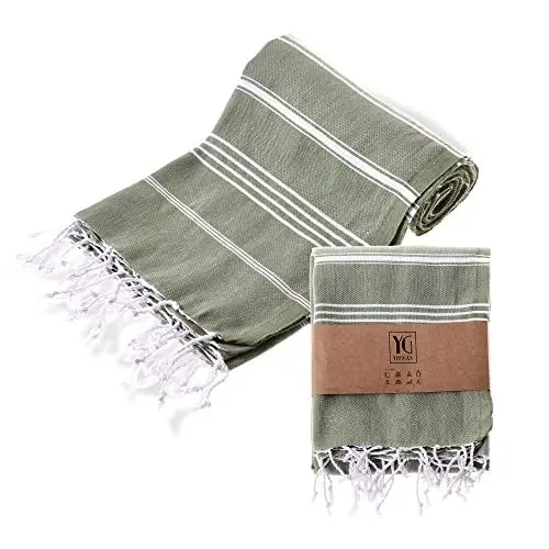 Produktbild: YENGAS Hamamtuch XXL, 95x175 cm, Oeko-TEX Zertifiziert, 100% Baumwolle, Großes Peshtemal Tuch, Badetuch für Spa, Sport, Yoga, Pilates, Reisen, Leicht & Platzsparend, Saunatuch, Strandtuch, Grün