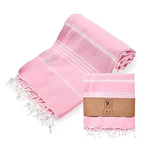 Produktbild: YENGAS Hamamtuch XXL, 95x175 cm, Oeko-TEX Zertifiziert, 100% Baumwolle, Großes Peshtemal Tuch, Badetuch für Spa, Sport, Yoga, Pilates, Reisen, Leicht & Platzsparend, Saunatuch, Strandtuch, Rosa