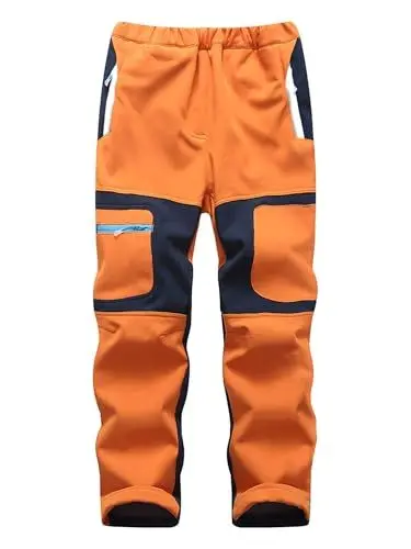 Produktbild: Yenwits Kinder Softshellhose gefüttert Skihose wasserdicht Thermohose Wanderhose Trekkinghose Schneehose Winter Outdoorhose Cargohose für Jungen und Mädchen（9056，Orange,140-152