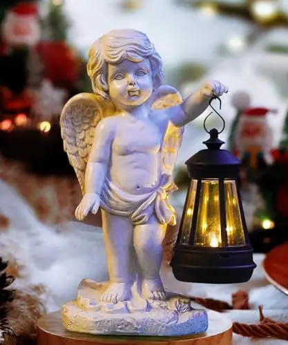 Produktbild: Yeomoo Angel Figuren mit Solarlampen Gartendeko für Draußen - Engel Figur Geschenke für Frauen Mama Männer Solar Deko für Außen Little Angel Figuren für Garten Balkon Wetterfest Deko Wohnzimmer Weiß