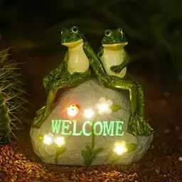 Produktbild: Yeomoo Frosch Liebhaber Figuren Gartendeko Solar für Draußen - Frosch Deko mit Blumen LED Lichterkette asuf einem Stein sitzend Garten Zimmer Dekoration Geschenke für Frauen/Männer Liebhaber 20.5CM