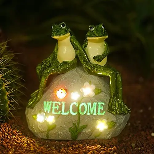 Produktbild: Yeomoo Frosch Liebhaber Figuren Gartendeko Solar für Draußen - Frosch Deko mit Blumen LED Lichterkette asuf einem Stein sitzend Garten Zimmer Dekoration Geschenke für Frauen/Männer Liebhaber 20.5CM