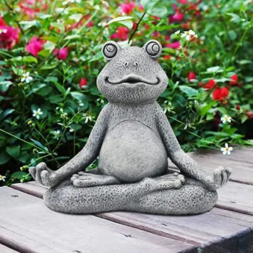 Produktbild: Yeomoo Frosch-Gartendeko Meditation Yoga, graue Frog Figur für Zimmer, Schreibtisch, DIY Gardening, 13CM