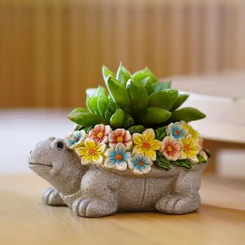 Produktbild: Yeomoo Schildkröte Garten Blumentopf Draussen Klein Pflanzkübel - Kawaii Harz Schildkröte Blumentöpfe Sukkulente Pflanztopf mit Ablaufloch Gartendeko für Draußen Geschenke für Frauen Deko Wohnzimmer