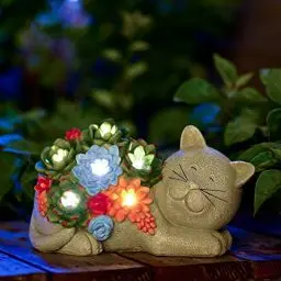 Produktbild: Yeomoo Solar Katzen Deko Figur Gartendeko für Draußen - mit Sukkulente Solar LED Solarleuchten Lustige Katze Geschenk für Katzenliebhaber Frauen Geburtstagsgeschenk Garten Balkon Zimmer Dekoration