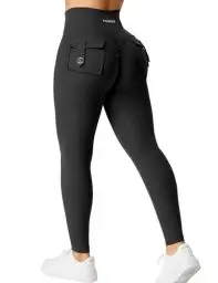 Produktbild: YEOREO Damen Sport Leggings mit Pockets V Taille Gym Leggings Butt Lifting Workout Yoga Fitness Leggings Schwarz M