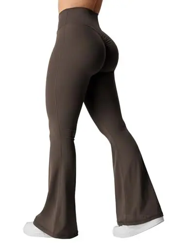 Produktbild: YEOREO Kalie Flare Scrunch Leggings für Damen, V-Ausschnitt, Kreuz-Taille, Glockenunterteil, Yogahose, Bauchkontrolle, Bootcut, Workout-Leggings, Kaffee, S