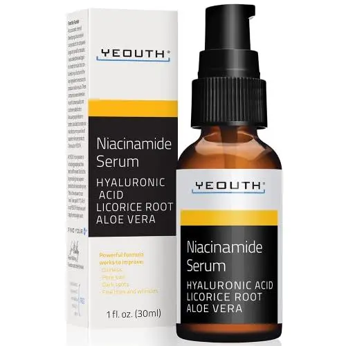 Produktbild: YEOUTH Niacinamide Serum Gesicht 10% mit Hyaluronsäure und Aloe Vera, Feuchtigkeitsspendendes B3 Gesichtsserum für Frauen und Männer 30ml