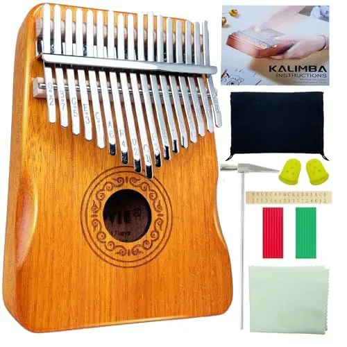 Produktbild: YEPVIE Kalimba 17 Schlüssel Daumenklavier Mit Lernpaket - Professionelles Mahagoni Instrument für Kinder, Erwachsene (Braun)