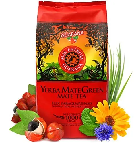 Produktbild: Yerba Mate Green 'Mas Energia Guarana' Brasilianischer Mate-Tee 1000g | fruchtiges | mit Guaranapulver, Minze, Zitronengras, Ringelblume, Kornblume und natürliches Aroma.