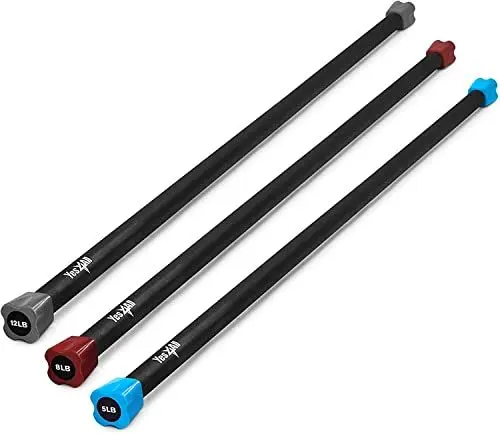 Produktbild: Yes4All L8QF Hantelstange/Gewichtsstange-3er Set Gewichtsstangen 2,2 kg, 3,6 kg, 5,4 kg-ideal für Aerobic & Yoga, Schwarz, 11,2 kg (11.3kg)